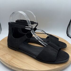 Eileen Fisher Rose Sandals Size  7 Black Nubuck Crisscross Cord Back Zip chic